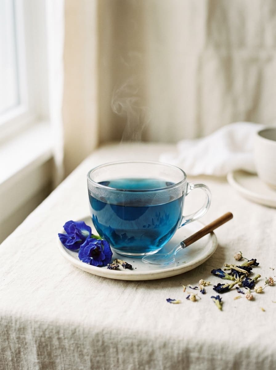 Mindful wellness journal and blue tea — fitness recovery ritual