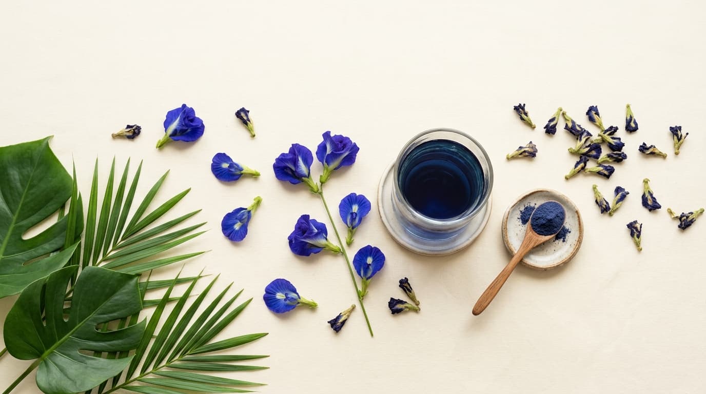 Blue butterfly pea flowers, tea, and powder โ Ceylon Premium