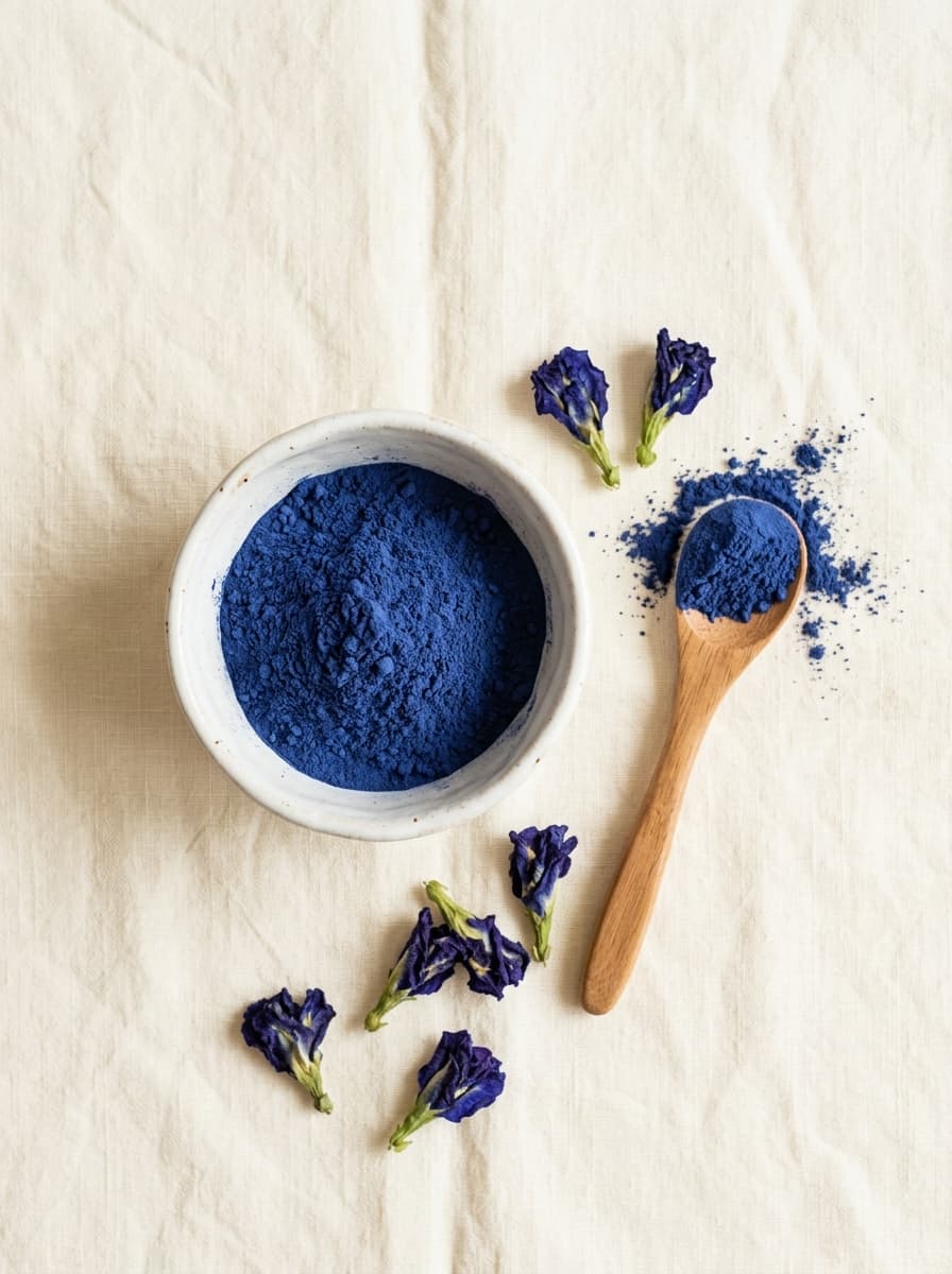 Blue butterfly pea powder and dried flowers โ superfood benefits